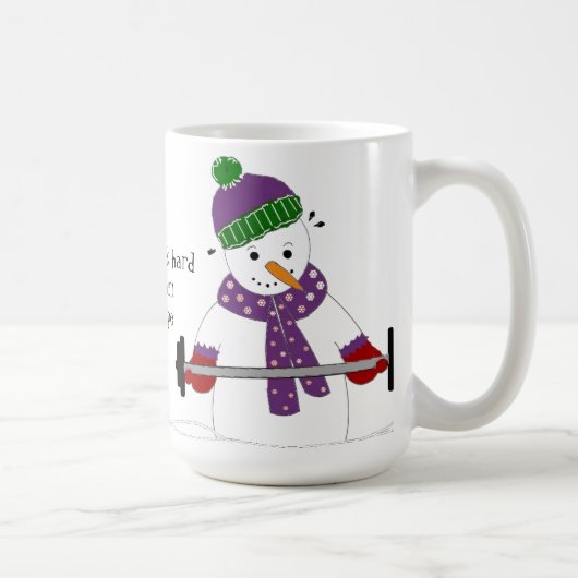 Schneemann stemmt Gewichte mit Spruch Kaffeetasse (Rechts)
