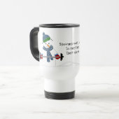 Schneemann stemmt Gewichte mit Spruch Reisebecher (Vorderseite Links)