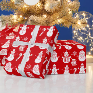 Schneemann Sterne Süß Rote Feiertage Xmas Retro Vi Geschenkpapier
