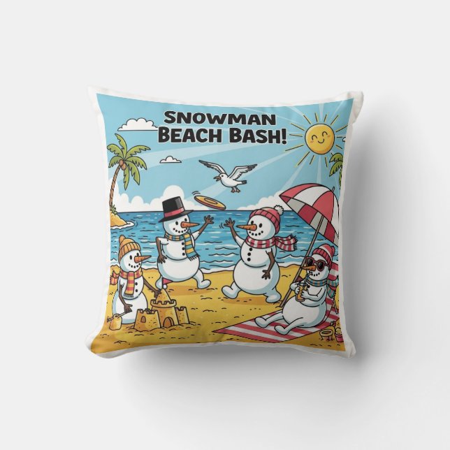 Schneemann-Strand-Bash Kissen (Vorderseite)