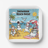 Schneemann-Strand-Bash Pappteller (Vorderseite)