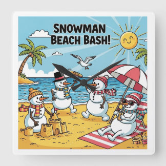 Schneemann-Strand-Bash Quadratische Wanduhr