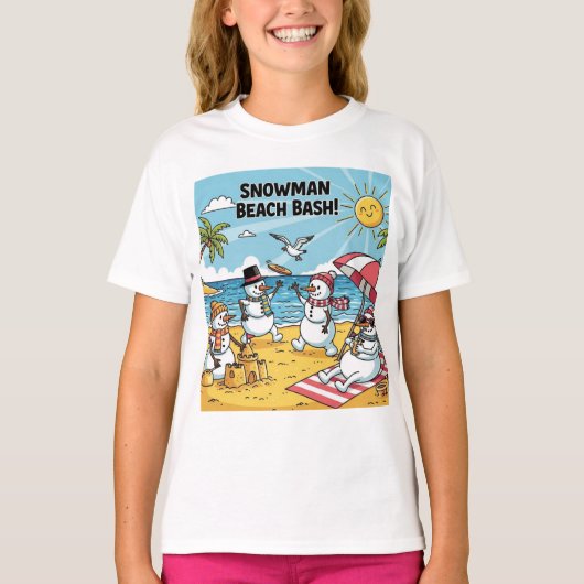 Schneemann-Strand-Bash T-Shirt (Vorderseite)