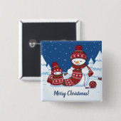 Schneemann strickt Weihnachtsschal Button (Vorne & Hinten)