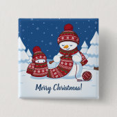Schneemann strickt Weihnachtsschal Button (Vorderseite)