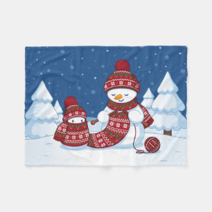 Schneemann strickt Weihnachtsschal Fleecedecke