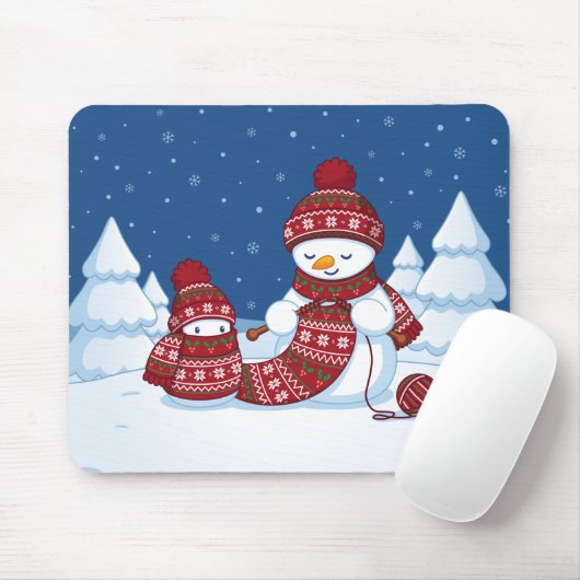 Schneemann strickt Weihnachtsschal Mousepad (Mit Mouse)