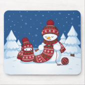 Schneemann strickt Weihnachtsschal Mousepad (Vorne)