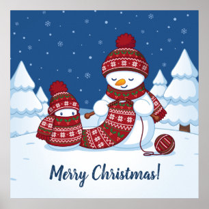 Schneemann strickt Weihnachtsschal Poster