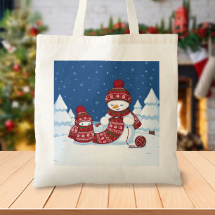Schneemann strickt Weihnachtsschal Tragetasche