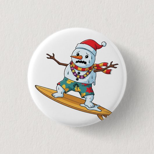 Schneemann-Surfer-Weihnachten 2026 Lustiger Feiert Button (Vorderseite)