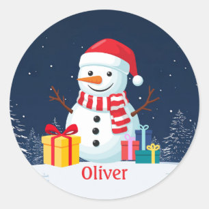 Schneemann Süß Personalisiertes Weihnachten Ferien Runder Aufkleber