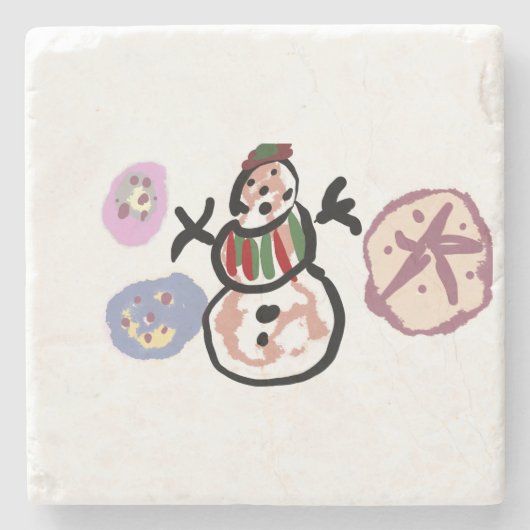 Schneemann süß steinuntersetzer (Vorderseite)