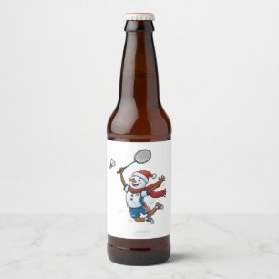 Schneemann Tennisspieler Weihnachten 2026 Feiertag Bierflaschenetikett