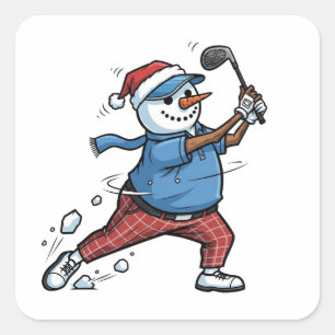 Schneemann Tennisspieler Weihnachten 2026 Urlaub Quadratischer Aufkleber