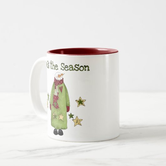 Schneemann Tis die Jahreszeit Zweifarbige Tasse (Vorderseite Links)