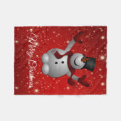 Schneemann über rotem Hintergrund Fleecedecke (Vorderseite (Horizontal))