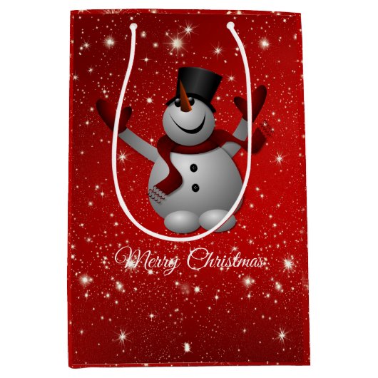 Schneemann über rotem Hintergrund Mittlere Geschenktüte (Vorderseite)