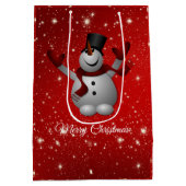 Schneemann über rotem Hintergrund Mittlere Geschenktüte (Rückseite)