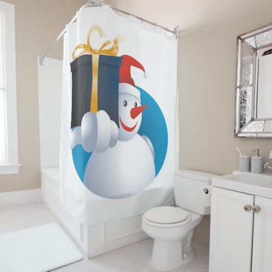 Schneemann übergibt Geschenk... Duschvorhang (Beispiel)