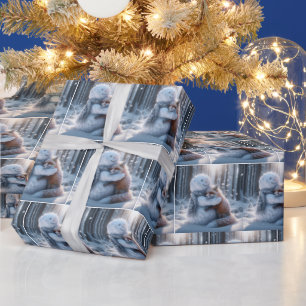 Schneemann umarmt einen Fuchs Geschenkpapier