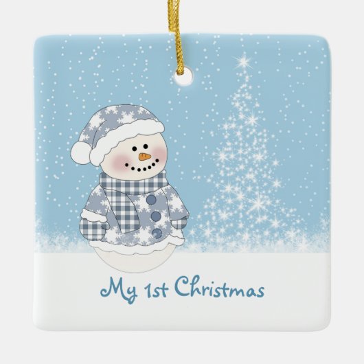 Schneemann-und Baum Babys 1. Weihnachten Keramikornament (Vorderseite)