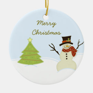 Schneemann-und Baum-Weihnachtsverzierung Keramik Ornament