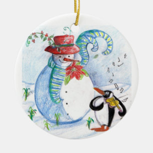 SCHNEEMANN-UND DES PINGUINS WINTERSERENADE KERAMIKORNAMENT