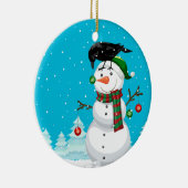 Schneemann und die Raven Christmas Keramik Ornament (Rechts)