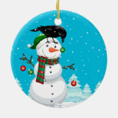 Schneemann und die Raven Christmas Keramik Ornament (Hinten)