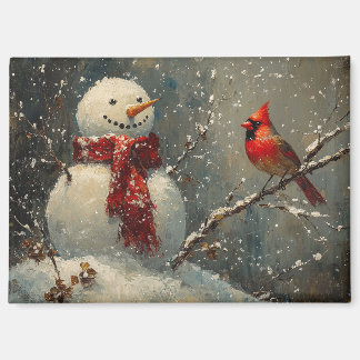 Schneemann und ein Kardinal Ölgemälde Magnet