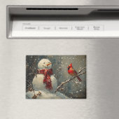 Schneemann und ein Kardinal Ölgemälde Magnet (In Situ (Geschirrspüler))