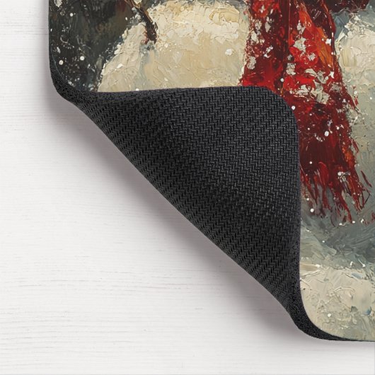 Schneemann und ein Kardinal Ölgemälde Mousepad (Ecke)