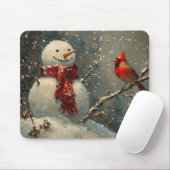Schneemann und ein Kardinal Ölgemälde Mousepad (Mit Mouse)