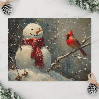 Schneemann und ein Kardinal Ölgemälde Postkarte