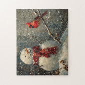 Schneemann und ein Kardinal Ölgemälde Puzzle (Vertikal)