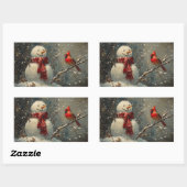 Schneemann und ein Kardinal Ölgemälde Rechteckiger Aufkleber (Blatt)