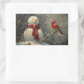 Schneemann und ein Kardinal Ölgemälde Rechteckiger Aufkleber (Tasche)