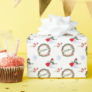 Schneemann und festliche Krustenmuster Geschenkpapier
