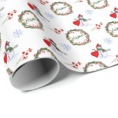 Schneemann und festliche Krustenmuster Geschenkpapier (Rolleneckpunkt)