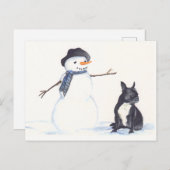 Schneemann und französischer Bulldogge Postkarte (Vorne/Hinten)