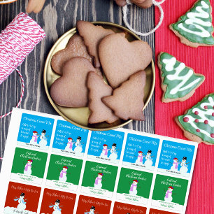 Schneemann und Frau Weihnachts-Essensgeschenk-Etik Etiketten