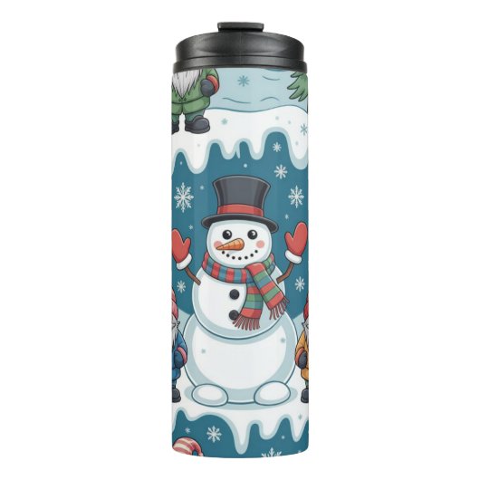 Schneemann und Gnom-Dorf Thermosbecher (Vorderseite)
