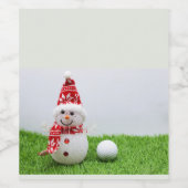 Schneemann und Golfball auf grünem Gras Weihnachte Weinetikett (Einzelnes Label)