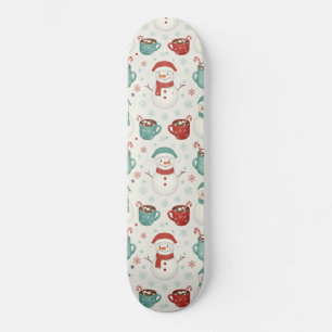 Schneemann und heiße Schokolade Weihnachts nahtlos Skateboard