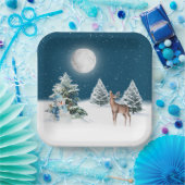 Schneemann und Hirsch im Schneeflocken Pappteller (Party)