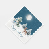 Schneemann und Hirsch im Schneeflocken Serviette (Ecke)