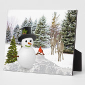 Schneemann und Hirsch / Wintersaison Wohngestaltun Fotoplatte (Seite)