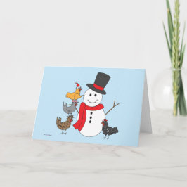 Schneemann und Hühner Feiertagskarte