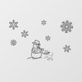 Schneemann und Hund im Schnee Fensteraufkleber (Blatt)